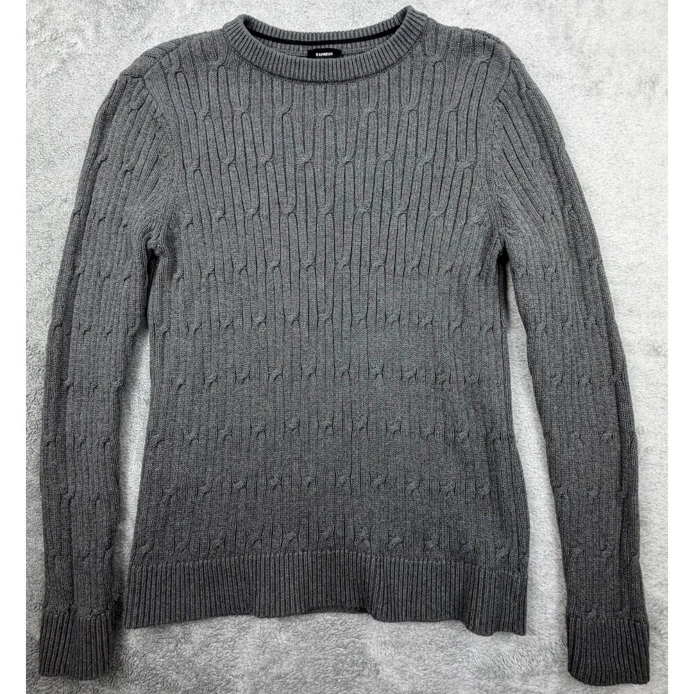 Express Sweater Women’s Cable Knit Gray 100% Cotton Pullover Size Small Cozy